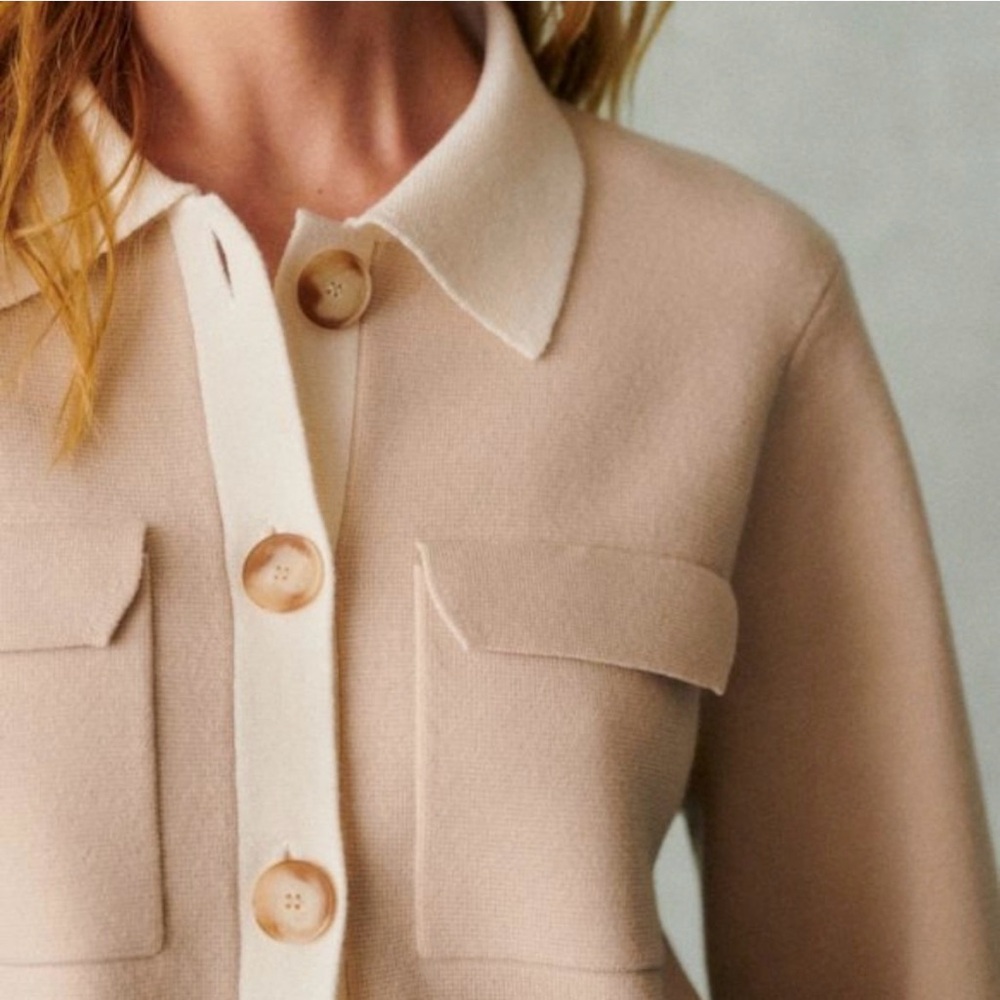Sezane 100% Wool Betty Cardigan in Vanilla with White Trim